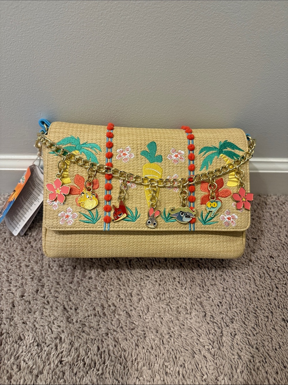 Loungefly Zootopia 2 Charm Straw Crossbody Bag with Enamel Charms